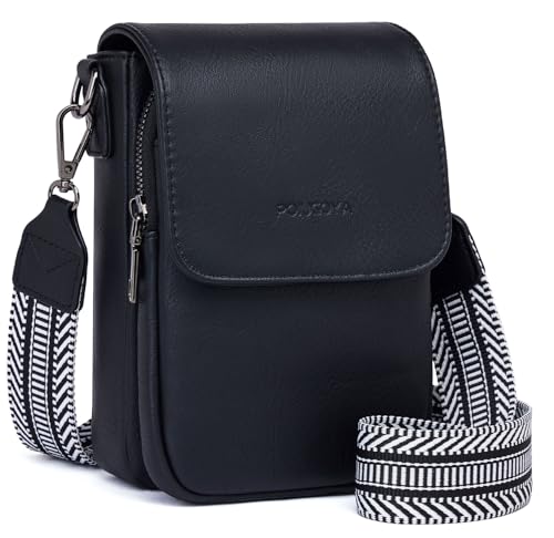 POIUGOYA Small Crossbody Bags for Women Trendy,Leather Triple Compartment Cell Phone Crossbody Wallet Purses with Card Slots