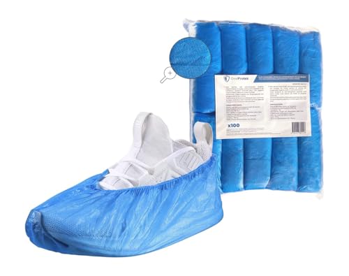 OneProtek - Cubrezapatos desechables impermeables para zapatos, impermeables, antideslizantes y resistentes al desgarro, color azul