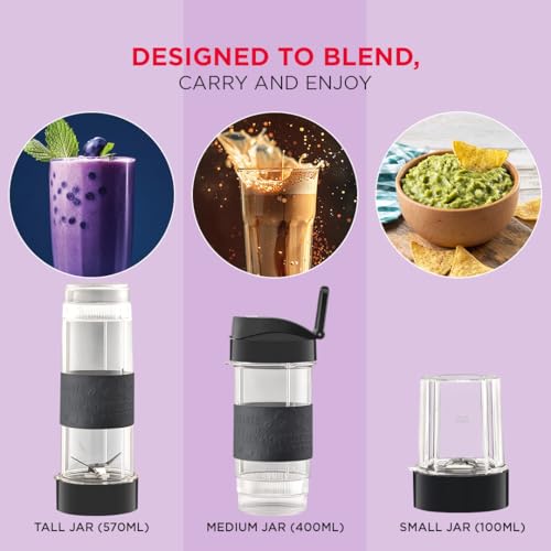 Image of Sujata Nutromatic 600 Watt Electric Blender | Personal Blender for Smoothies, Juices & Nutritious Drinks with 3 Multipurpose Jars Including Travel Jar