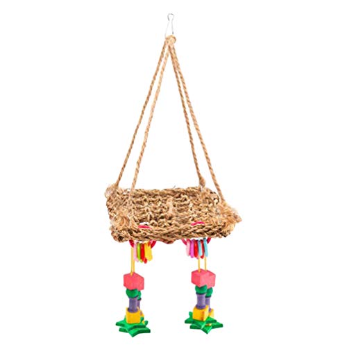 POPETPOP Bird Hammock-Bird Foraging Toy Perch Net Seagrass Mat Parakeet Swing Bird Toys for Cockatoo,Cockatiels-Conure-Budgie-Parakeet-Lovebird-Parrots - Image 3