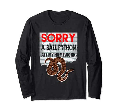 SORRY BALL PYTHON ATE MY HOMEWORK Snake Pet Reptile Long Sleeve T-Shirt, Black