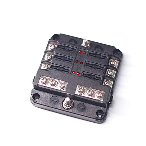 6-Way Fuse Block W/Negative Bus - JOYHO ATC/ATO Fuse Box with Ground, LED Light Indication & Protection Cover, Bolt Connect Terminals,70 pcs Stick Label, For Vehicle Car Boat Marine Auto - Thumbnail 5