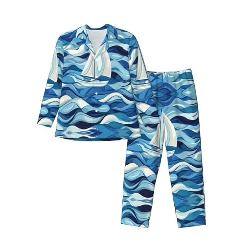 Pyjama homme motif vagues fini les nuits fraîches grâce au haut manches longues en polyester