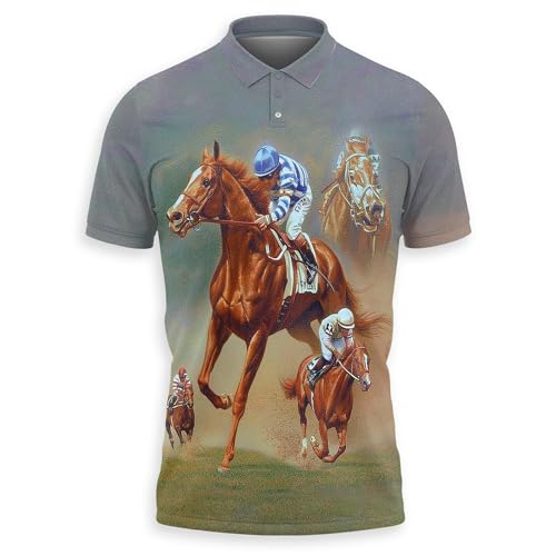 Thoroghbred Racing Polo Shirts for Men - Horse Racers Mens Polo Shirts Short Sleeve Golf Shirts Series 25