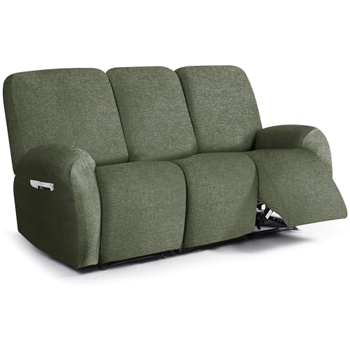 maycelon 3 Seat Recliner Chair Covers 8 Piece Stretch Chair Covers Slipcovers Furniture Protector with Stripe Jacquard Washable for Pets (Green)