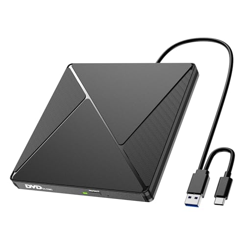 Umaniy DVD Player for Laptop, External CD Drive for Mac, USB 3.0 USB C Portable CD Burner External Disk Drive, DVD Reader Writer ROM Drive Compatible with Laptop Desktop Mac,Windows 10/8/7 Linux