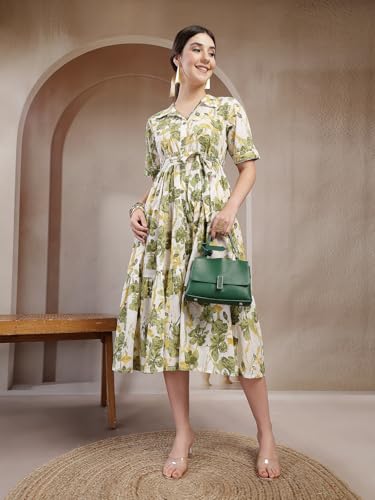 Image of Stylum Women's Floral Printed Cotton Flared Dress