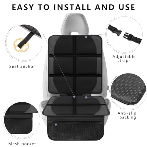 Image of Car Seat Protector for Child Car Seat, 2 Pack Baby Car Seat Covers with Mesh Pockets & Non-Slip Backing 600D Durable Seat Protector Under Baby Car Seats