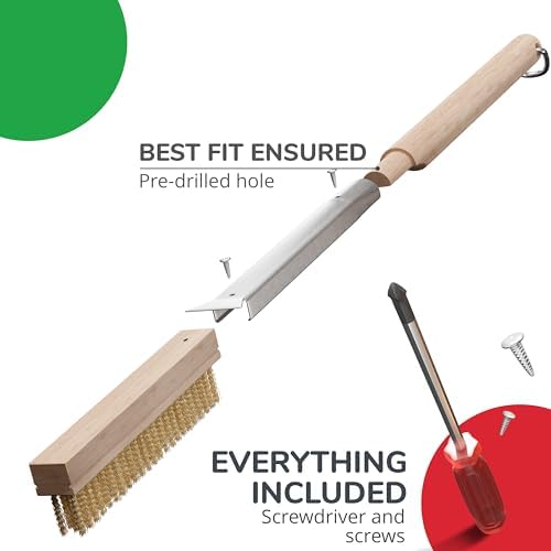 22” Pizza Oven Brush with Stone Scraper - Heat Resistant Stainless Steel Bristles, Extra Long Handle - Universal Fit for Most Pizza Ovens