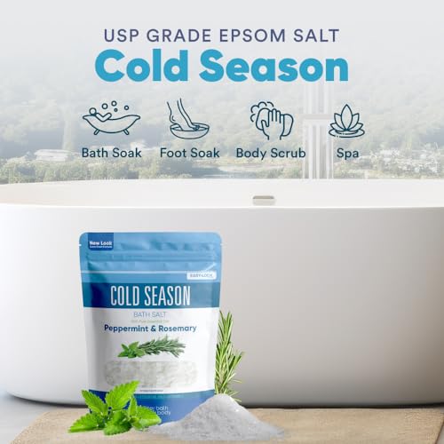 Cold Season Bath Salt 32 Ounces (2 Lbs) USP Grade Epsom Salt with Natural Rosemary and Peppermint Pure Essential Oils Plus Vitamin C in BPA Free Pouch with Easy Press Lock Seal Made in USA - Image 5