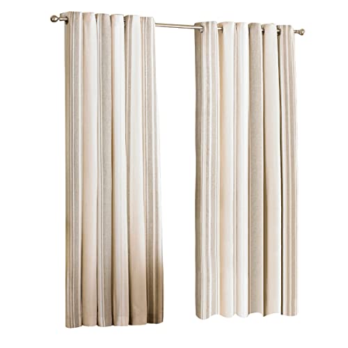 Riva Paoletti Broadway Ringtop Eyelet Curtains (Pair) - Coffee, Beige And Cream, 168cm x 183cm