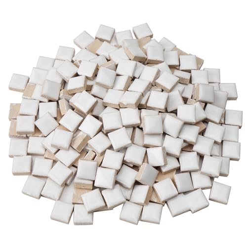 Samjobroad 300g Ceramic Mosaic Tiles White 200 Pieces Mosaic Pieces for Crafts 0.47inch Square Easy to use for DIY Art and Indoor Outdoor Craft Decoration White