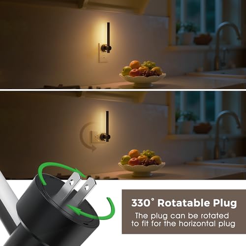 Image of L LOHAS LED Night Light Plug in, 2Pack Dimmable Night Lights Plug into Wall | 330Rotating Nightlight with Dusk to Dawn Sensor, Soft White, 0-100LM Modern Black Nightlights for Bathroom Mirror Restroom