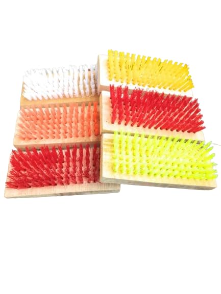 Wooden Nylon Brush for Bathroom Kitchen Tiles and Floor Cleaning, Multicolor, Pack of 6-image-1