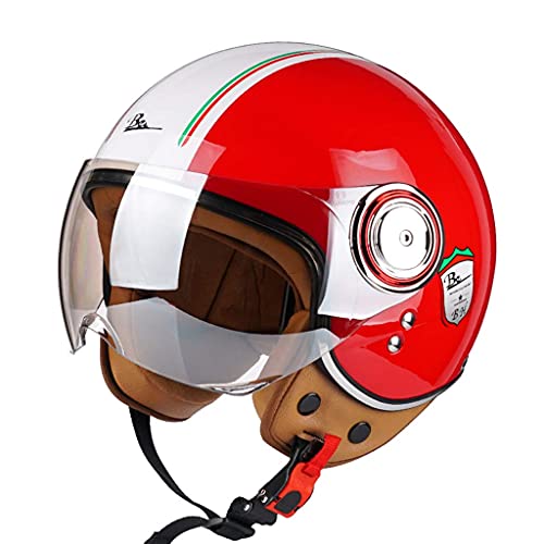 TKYDM Casque de Moto 3/4 de Style rétro et Classique, Demi-Casque rétro Ouvert pour Moto Adulte, cyclomoteur, croiseur, Casques Vespa, Hommes, Femmes, Casque de Scooter, Style Vintage, approuvé EC, L