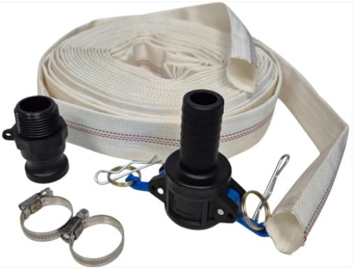 10M 1.25-Inch Lay Flat Lined Hose (8-24 BAR) with 2 Hose Clips + Camlock Type C + Cam Type F - Designed for efficient Water Transfer Applications.
