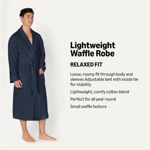 Image of Amazon Essentials Men's Lightweight Cotton Waffle Bath Robe, Mid-Length Loungewear (Available in Big & Tall)
