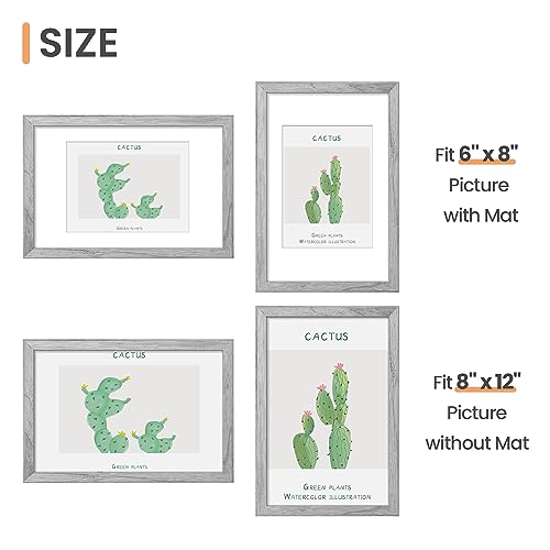 Image of upsimples 8x12 Picture Frame, Display Pictures 6x8 with Mat or 8 x 12 Without, Wall Hanging Photo Frames, Gray, 1 Pack