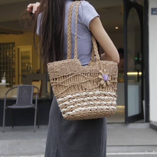 Bolso Tote de Playa de Paja Tejida con Gran Capacidad miniatura 2