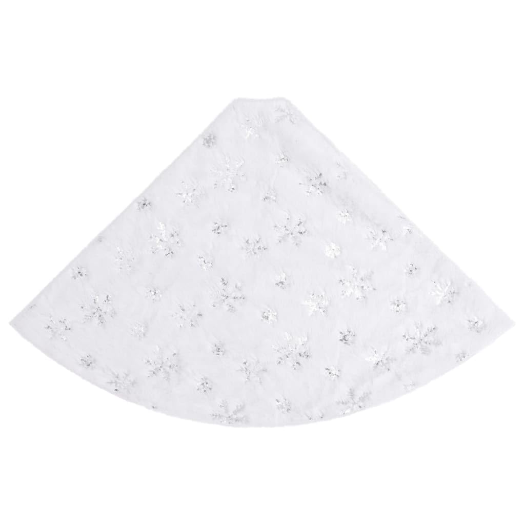 Jupe de sapin de Noël de luxe blanche 90 cm en fausse fourrure avec broderie flocons de neige, couverture de sapin de Noël, protection de sol, décoration de Noël, l'avent, décoration de salon