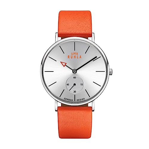 UMR RUHLA Armbanduhr, Quarz, analog, Lederarmband, Edelstahlgehäuse, wasserdicht bis 3 bar, Farbe:Orange
