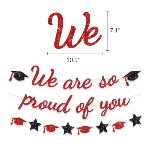 Image of We Are So Proud Of You Banner Graduation Party Decorations Glitter Congratulations Class Grad Ideas Red