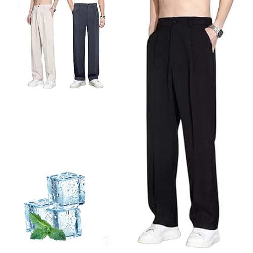 Dualego Super Stretch Ice Silk Comfort Everyday Pants, Easemotions Mens Pants Casual Quick-Drying