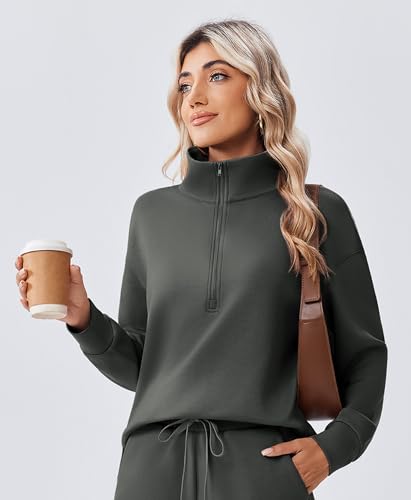 Image of PINSPARK 2 Piece Sets for Women 1 /2 Zip Sweatsuit Loose Fit Sweatshirt Straight Leg Pants 2026 Matching Outfit Fall Tracksuit