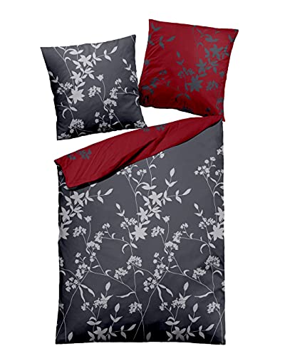 *** Dormisette Mako-Satin Wende- Bettwäsche 135x200 80x80 mit Reißverschluss (Zinn Rubin) ***