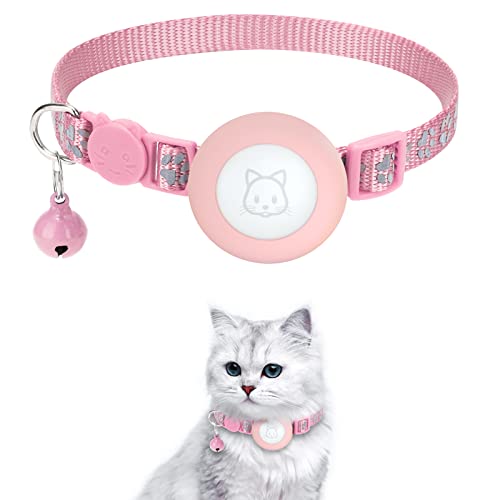 Airtag Collier pour Chat réfléchissant Airtag avec Collier pour Chat Airtag Compatible avec Apple Airtag pour garçons, Filles, Chats, Chiots (Rose) Cover