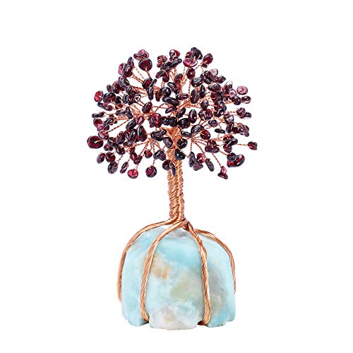 JSDDE Arbre de Vie en Pierre Décoration Arbre Cristal Feng-Shui en Pierre Précieuses Décoration Jardin à Maison Quartz Grenat Cover