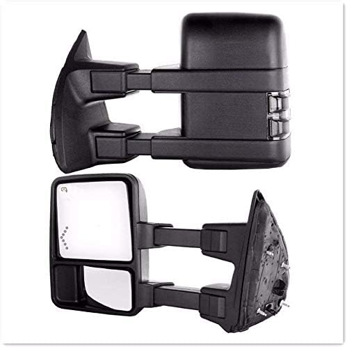 VX Towing Mirror for 99-07 Ford F250 F350 F450 F550,Black (Powered W/Heated W/Smoke Signal)