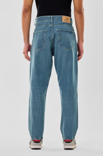 Image of SNITCH Men Casual Jeans | Baggy Fit with Mid Rise & Relaxed Thigh | 100% Cotton Woven Denim for All Seasons | Durable & Comfortable Design for Everyday Wear