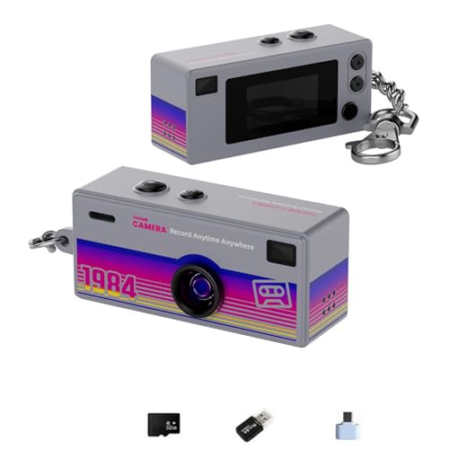 Mini appareil photo numérique compact gris, caméra vidéo rétro de vlogging avec carte TF 32Go