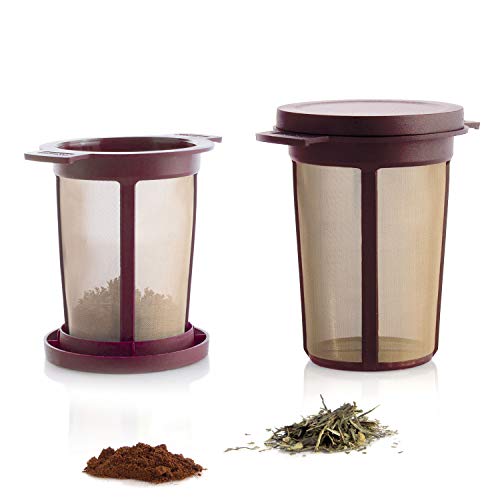 Finum Reusable Stainless Steel Coffee and Tea Infusing Mesh Brewing Basket, Large, Red