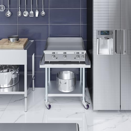 Image of AmGood Stainless Steel Equipment Stand with Undershelf + Casters, Heavy Duty, Commercial Grade, NSF Certified (24 inch Width x 30 inch Length + Casters)