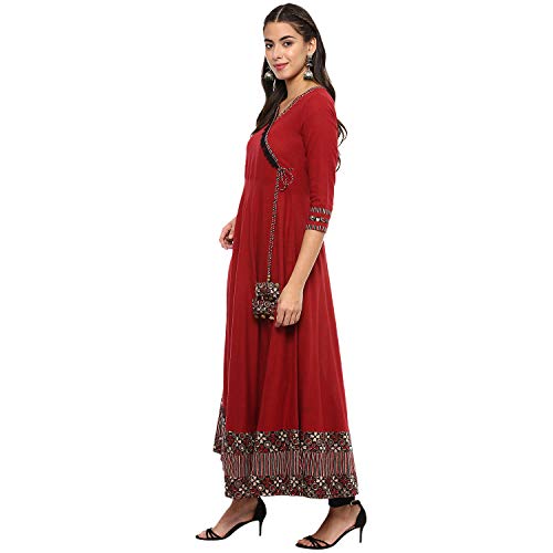 Image of Yash Gallery Women's Rayon Relaxed Fit Angrakha Kurta