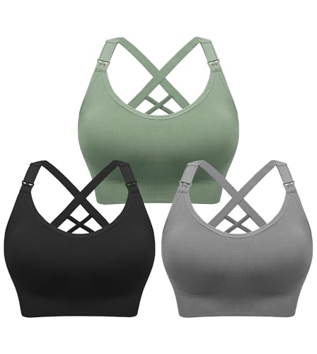 Image of Angelhood Nursing Bras for Breastfeeding, Seamless Nursing Sports Bra Support Yoga Maternity Bras Pregnancy Sleep Bralette