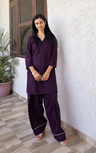 Image of Women's Rayon Farshi Salwar Suit with Palazzo Set 3 /4 Sleeves Plain Kurti for Women and Girls