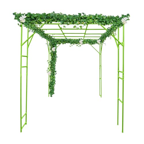 118'' L x 78.5'' W x 90.5'' H Large Outdoor Garden Arch Trellis for Climbing Plants, Grape Arbor Rack Pergola Plastic-Coated Steel Cane Frame for Courtyard and Garden Decoration of Pavilions (Green) -  SenceTech, trellis arch for climbing plants outdoor