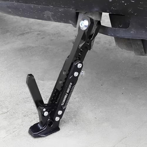 Image of Mokuo Universal Adjustable Motorcycle Kickstand - CNC Aluminum Alloy, Height-Adjustable Side Stand with Non-Slip Foot for Motorcycles, Motocross,Mopeds,Scooters & Pit Bikes(Custom Version: Red 19cm)