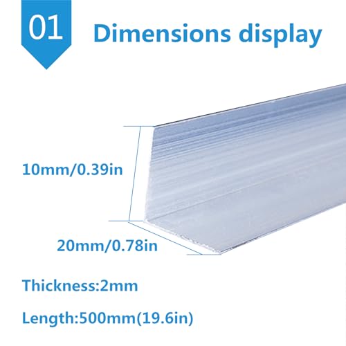 DryiC Aluminum Angles Aluminum Corner L-Shaped Aluminium Angle for Building, 50 cm Long,Other Side Length:20mm