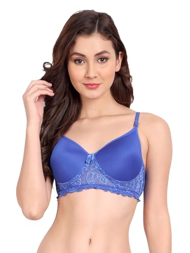 Image of FIMS - Fashion is my style Women Cotton Blend Lace Lightly Padded Bra Seamless Blue Size 34B
