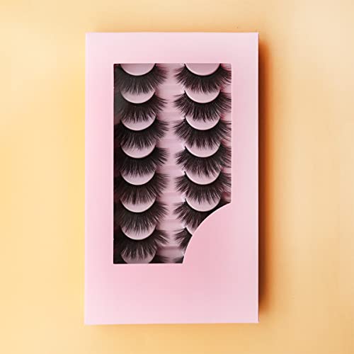8pair 3D Faux Mink Lashes Handmade Luxurious Volume Fluffy Natural False Eyelashes（pink #70）
