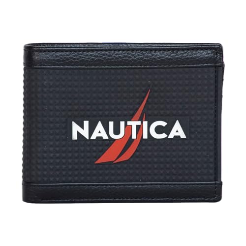Image of Nautica Men's Bifold Leather Wallet | RFID Blocking | ID Window | Card Slots | Organization | Durable | Stylish