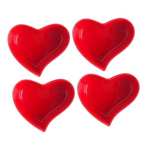 EXAOMBLE 4個 ハート型セラミックデザートボウル 耐熱製プディングケーキ用小皿 家用オードブル皿 多用途焼き菓子カップ