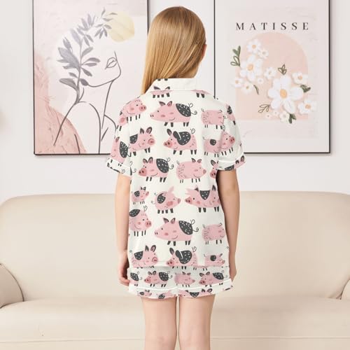 ALAZA Pig Piggy Cartoon Cute Satin Pajamas Set Short Sleeve Button Down Sleepwear Summer Pjs 2 Piece4