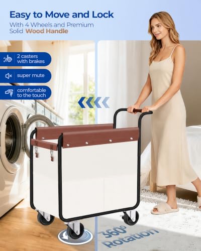 Image of Kayfia 150L Rolling Laundry Hamper, Laundry Basket with Wheels, Beige