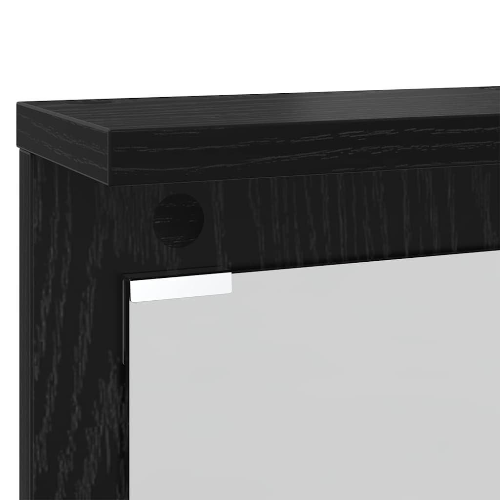 Perchero de pared con estante de roble negro 84 x 10 x 80 cm | Madera multicapa, ganchos de metal, con espejo, soporta hasta 20 kg, fácil limpieza