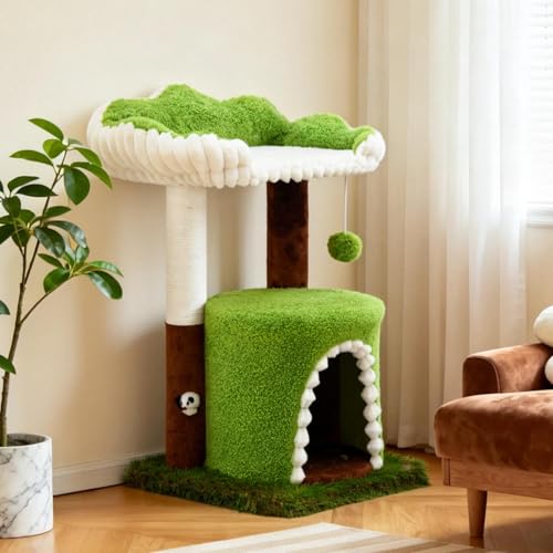 Woochpet Multi-Level Cat Tree with Sisal Scratching Post Small Cat Tower with Cozy Condo Soft Top Perch and Interactive Toy Mouse Cute Forest Design Cat Furniture for Indoor Cats and Kittens